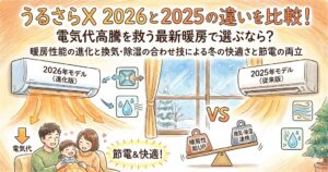 うるさらX 2026と2025の違いを比較!電気代高騰を救う最新暖房で選ぶなら?暖房性能の進化と換気・除湿の合わせ技による冬の快適さと節電の