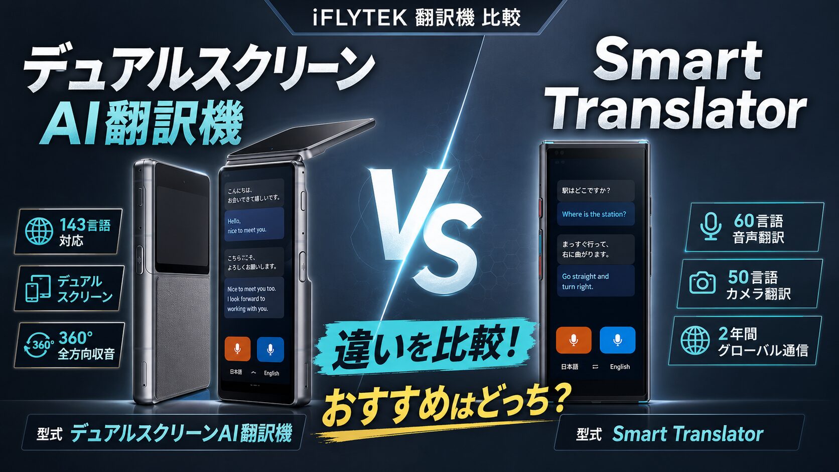 iFLYTEK デュアルスクリーンAI翻訳機とSmart Translatorの違いを比較 