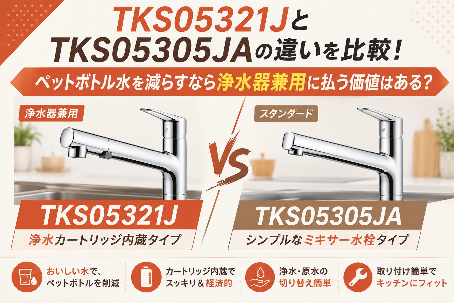 TKS05321JとTKS05305JAの違いを比較！ペットボトル水を減らすなら浄水 
