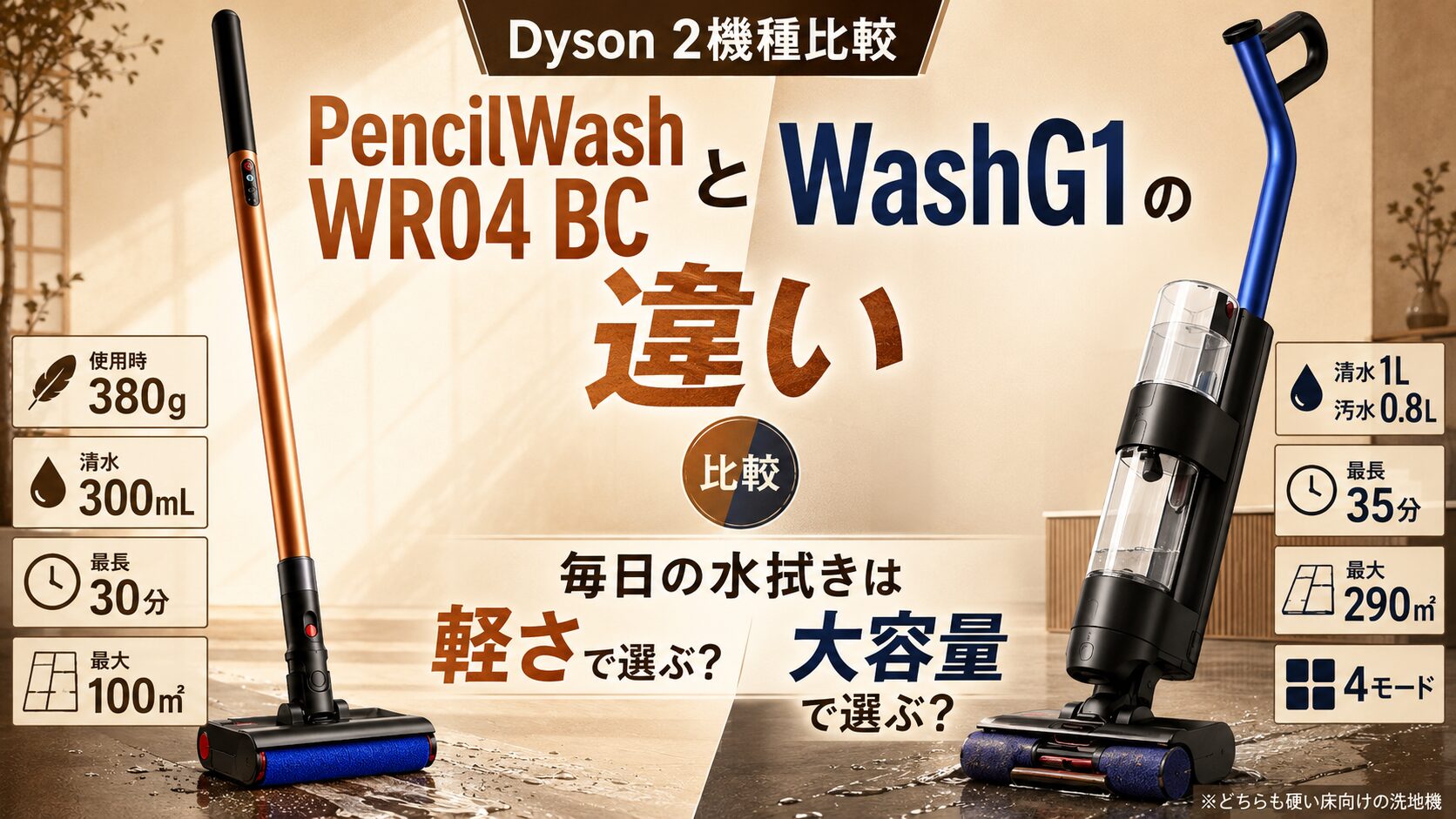 Dyson PencilWash WR04 BCとDyson WashG1の違いを比較！毎日の水拭きは 