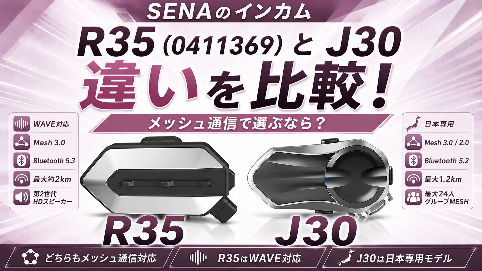 SENAインカムのR35（0411369）とJ30の違いを比較！3万円前後でMesh 3.0 