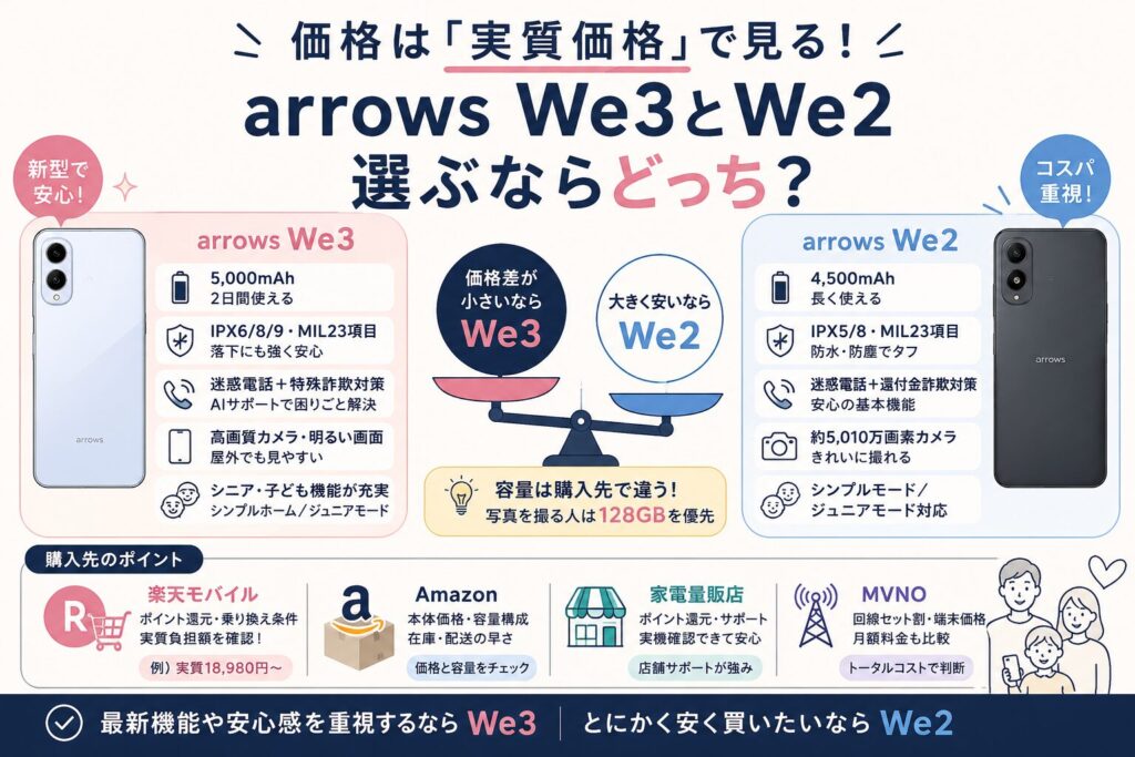 arrows We3とarrows We2の違いを比較！親・子ども用で容量選びに失敗